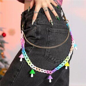 ✨ Colorful Layered Pant Chains | Handmade Alloy Mushroom Wallet Chain for Jeans